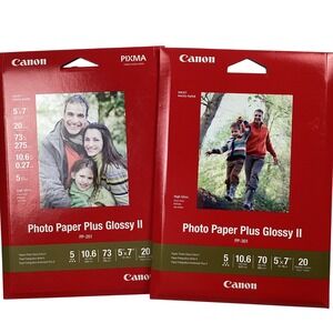 Canon Photo Paper Plus Glossy II 5x7 40 Sheets Total PP-201 PP-301 Bundle